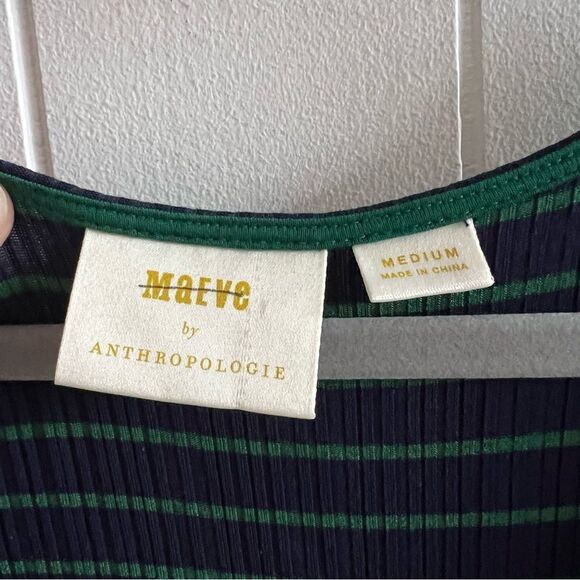 ANTHROPOLOGIE MAEVE Flores Blue Green Ribbed Striped Midi Dress Medium - Picture 5 of 15